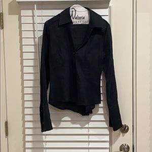 Franco Mirabelli Black Linen Long Sleeve Blouse